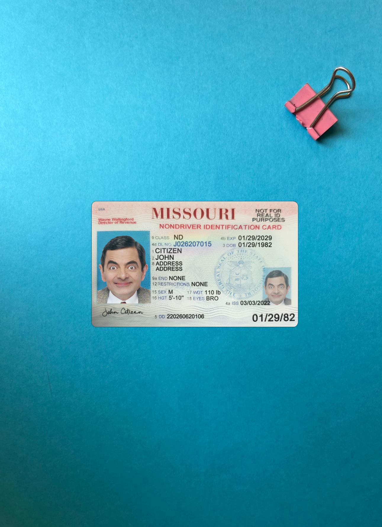 Downloadable USA Missouri ID card photolook download for verification